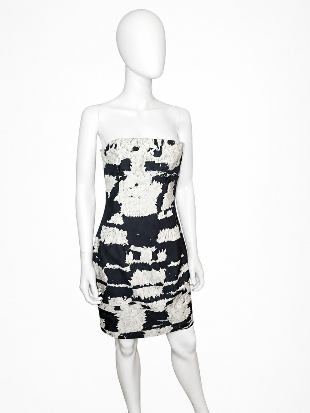 GIAMBATTISTA VALLI | Strapless Bustier Silk Mini Dress Black White IT 42 US 6